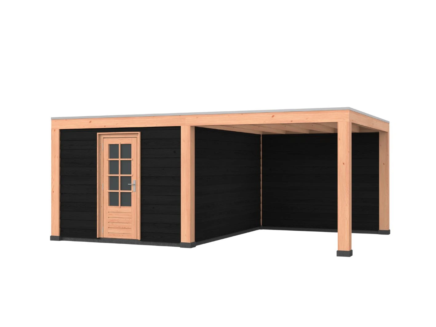 Douglas overkapping, 600 x 400, met zwarte schuur en achterwand, Westwood Modern - Afbeelding 1